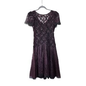 Plum Lace Overlay Vintage Gothic Romantic Whimsygoth Mini Cocktail Dress, Sz 7/8